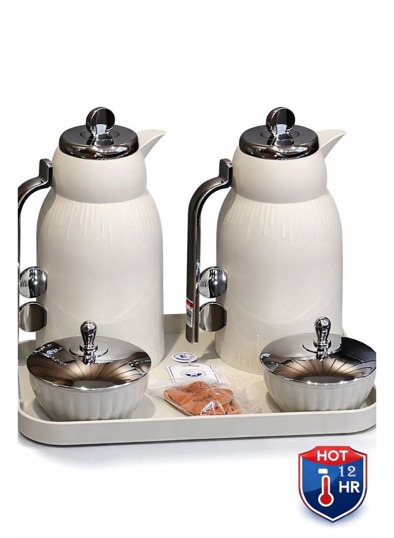 لوفر طقم ترامس شاي وقهوة فاخر بتصميم عصري أنيق – 2 ترمس مع صينية وعلب تقديم بغطاء – لمسة فخامة للضيافة - Image 2